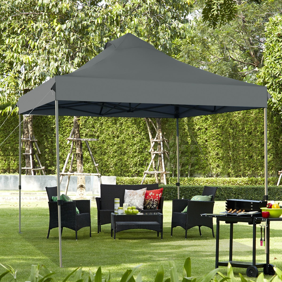 Carpa con Dosel Desplegable de 3 x 3 m Toldo Portátil Impermeable con Bolsa de Transporte Ruedas 3 Alturas Ajustables para Jardín Gris
