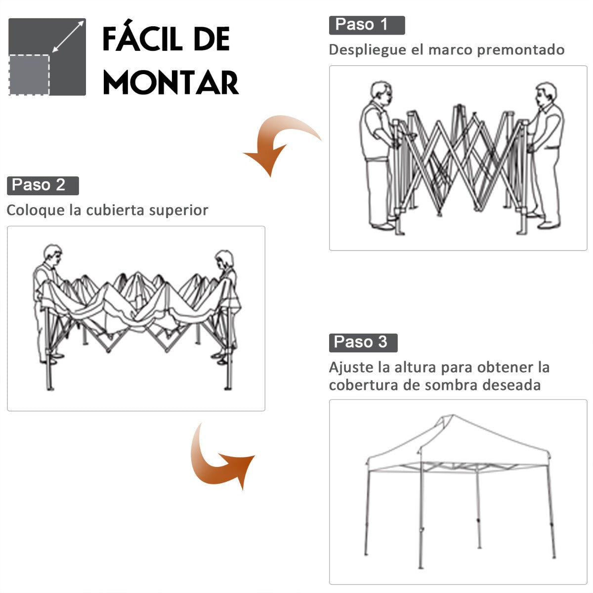 Carpa con Dosel Desplegable de 3 x 3 m Toldo Portátil Impermeable con Bolsa de Transporte Ruedas 3 Alturas Ajustables para Jardín Gris