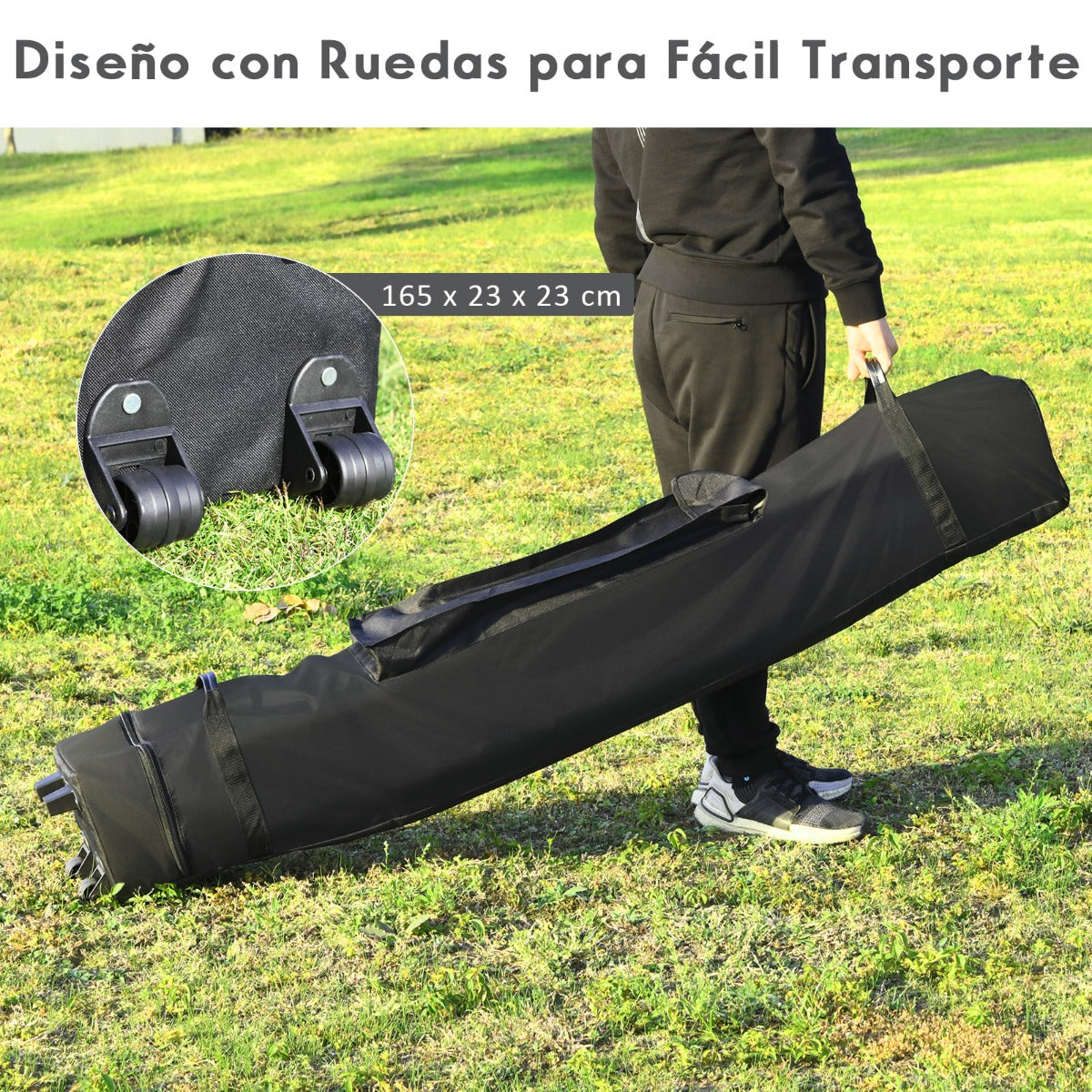 Carpa con Dosel Desplegable de 3 x 3 m Toldo Portátil Impermeable con Bolsa de Transporte Ruedas 3 Alturas Ajustables para Jardín Gris