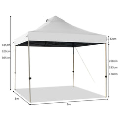 Carpa con Dosel Desplegable de 3 x 3 m Toldo Portátil Impermeable con Bolsa de Transporte Ruedas 3 Alturas Ajustables para Jardín Blanco