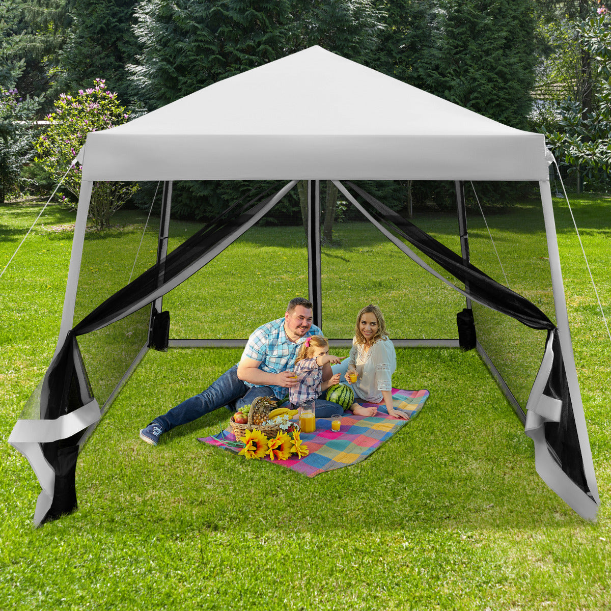 3x3m Carpa Plegable Instantáneo de Exterior Tienda de Patas Inclinadas con Paredes Laterales Altura Regulable para Patio Playa Gris