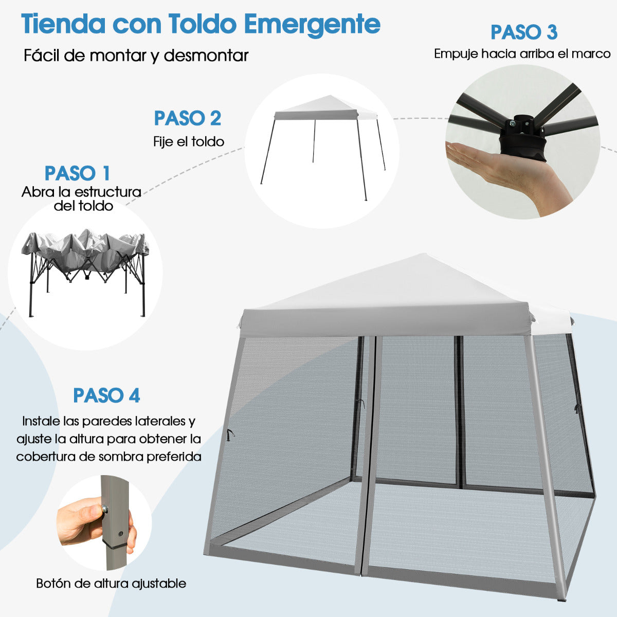 3x3m Carpa Plegable Instantáneo de Exterior Tienda de Patas Inclinadas con Paredes Laterales Altura Regulable para Patio Playa Gris