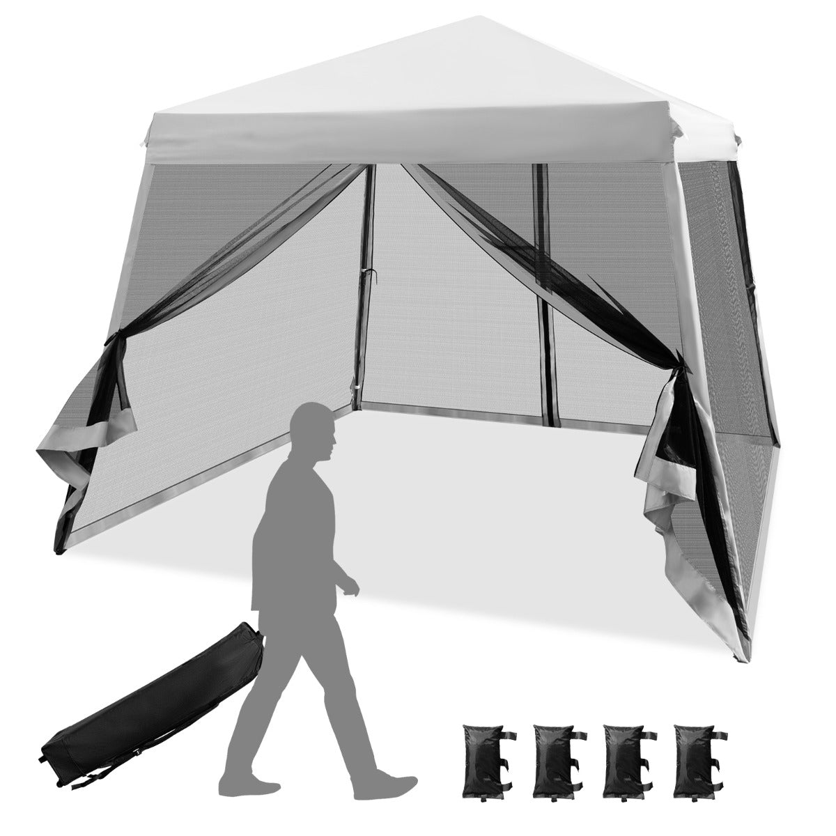 3x3m Carpa Plegable Instantáneo de Exterior Tienda de Patas Inclinadas con Paredes Laterales Altura Regulable para Patio Playa Gris