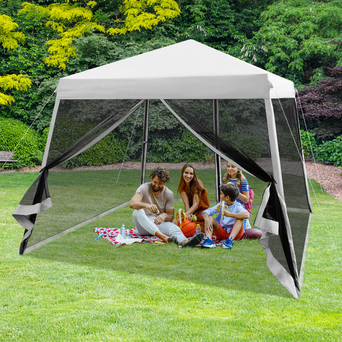 3x3m Carpa Plegable Instantáneo de Exterior Tienda de Patas Inclinadas con Paredes Laterales Altura Regulable para Patio Playa Gris