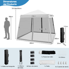 3x3m Carpa Plegable Instantáneo de Exterior Tienda de Patas Inclinadas con Paredes Laterales Altura Regulable para Patio Playa Blanco