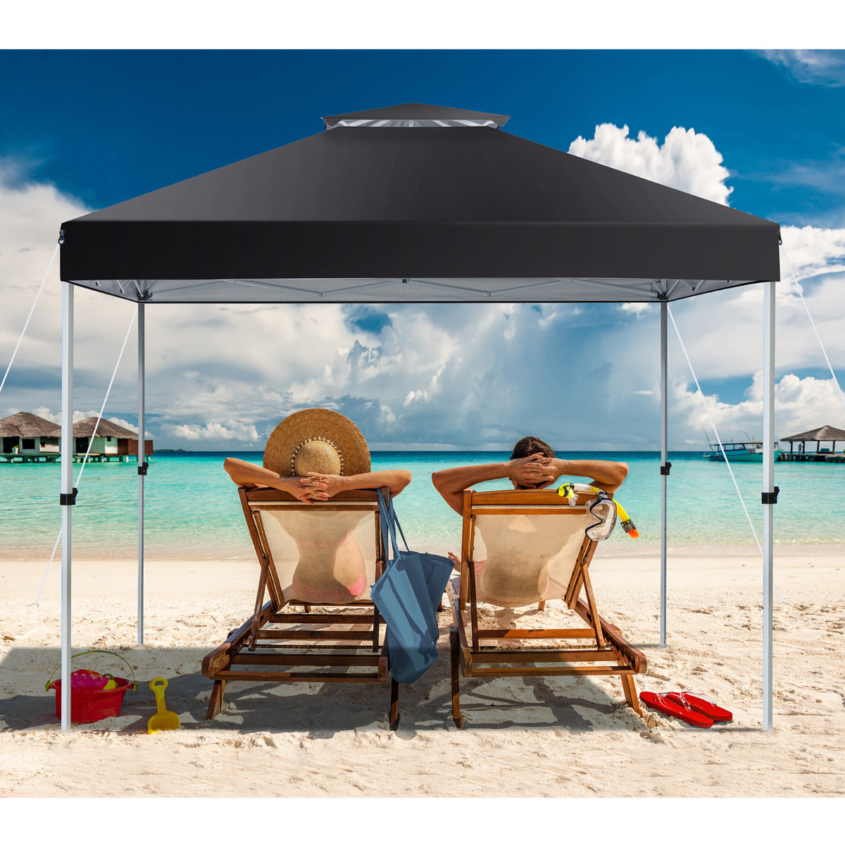 Carpa Plegable 3x3m Cenador Tienda Emergente Pop Up 8 Personas Gazebo Pabellón con Doble Techo Altura Ajustable Playa Jardín Patio Negro