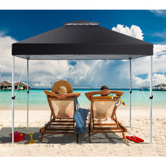 Carpa Plegable 3x3m Cenador Tienda Emergente Pop Up 8 Personas Gazebo Pabellón con Doble Techo Altura Ajustable Playa Jardín Patio Negro