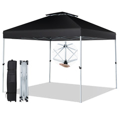 Carpa Plegable 3x3m Cenador Tienda Emergente Pop Up 8 Personas Gazebo Pabellón con Doble Techo Altura Ajustable Playa Jardín Patio Negro