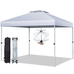 Carpa Plegable 3x3m Cenador Tienda Emergente Pop Up 8 Personas Gazebo Pabellón con Doble Techo Altura Ajustable Playa Jardín Patio Plata