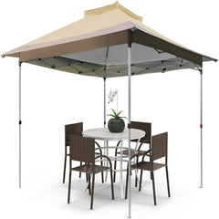 Carpa Plegable 3,6 x 3,6 m sin Mosquitera Pérgola de Jardín Impermeable con Red de Malla de 4 Lados y Parte Superior Ventilada Caqui