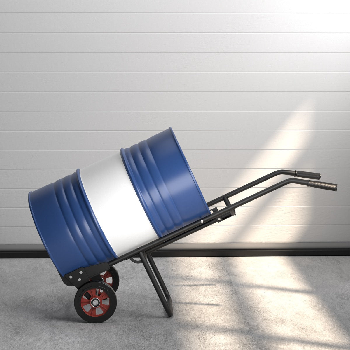 Carretilla de Metal para Tambores con 2 Ruedas de Goma Asas de EVA y Resorte para Fijación de Tambores Carga 545 kg 57 x 49 x 155 cm Negro