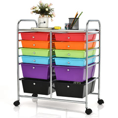 Carrito Auxiliar con 12 Cajones Carro de Almacenamiento con Ruedas Estantería en Despacho Escritorio Oficina 64 x 38 x 75 cm Colorido