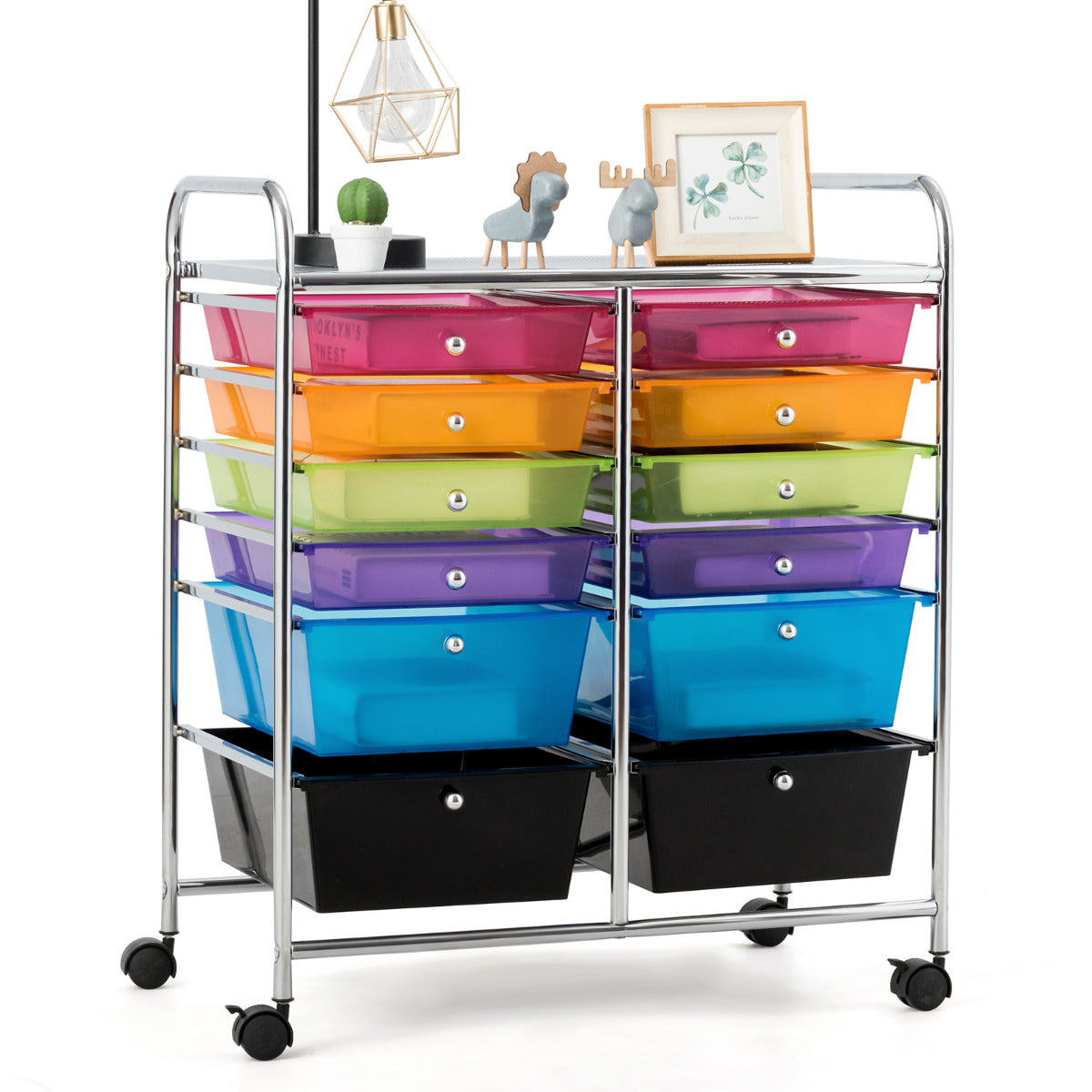 Carrito Auxiliar con 12 Cajones Carro de Almacenamiento con Ruedas Estantería en Despacho Escritorio Oficina 64 x 38 x 75 cm Multicolor