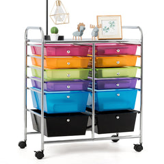 Carrito Auxiliar con 12 Cajones Carro de Almacenamiento con Ruedas Estantería en Despacho Escritorio Oficina 64 x 38 x 75 cm Multicolor
