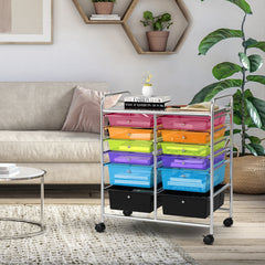 Carrito Auxiliar con 12 Cajones Carro de Almacenamiento con Ruedas Estantería en Despacho Escritorio Oficina 64 x 38 x 75 cm Multicolor