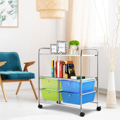 Carro Multiusos con Ruedas Carro con 4 Cajones y 2 Estantes para Baño de Cocina 58,5 x 37 x 75 cm Azul y Verde