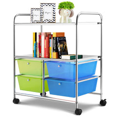 Carro Multiusos con Ruedas Carro con 4 Cajones y 2 Estantes para Baño de Cocina 58,5 x 37 x 75 cm Azul y Verde