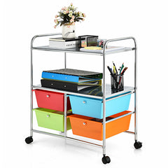 Carrito Auxiliar con 4 Cajones Apilables y 2 Estantes 4 Ruedas Organizador para Cocina Baño Oficina 58,5 x 37 x 75 cm Multicolor