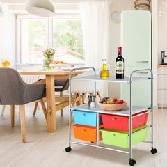 Carrito Auxiliar con 4 Cajones Apilables y 2 Estantes 4 Ruedas Organizador para Cocina Baño Oficina 58,5 x 37 x 75 cm Multicolor