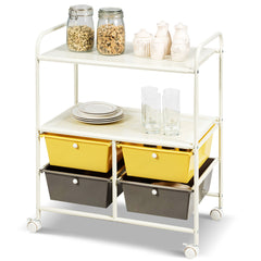 Carrito Auxiliar con 4 Cajones Apilables y 2 Estantes 4 Ruedas Organizador para Cocina Baño Oficina 58,5 x 37 x 75 cm Amarillo