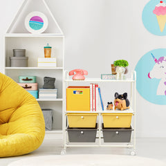 Carrito Auxiliar con 4 Cajones Apilables y 2 Estantes 4 Ruedas Organizador para Cocina Baño Oficina 58,5 x 37 x 75 cm Amarillo