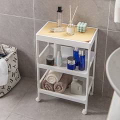 Carrito Auxiliar con Ruedas Bloqueable de 3 Niveles y Bandeja Superior Extraíble para Lavadero Cocina y Baño 40 x 26 x 61 cm Blanco