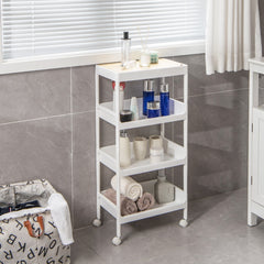 Carrito Auxiliar con Ruedas Bloqueable de 4 Niveles y Bandeja Superior Extraíble para Lavadero Cocina y Baño 40 x 26 x 84 cm Blanco