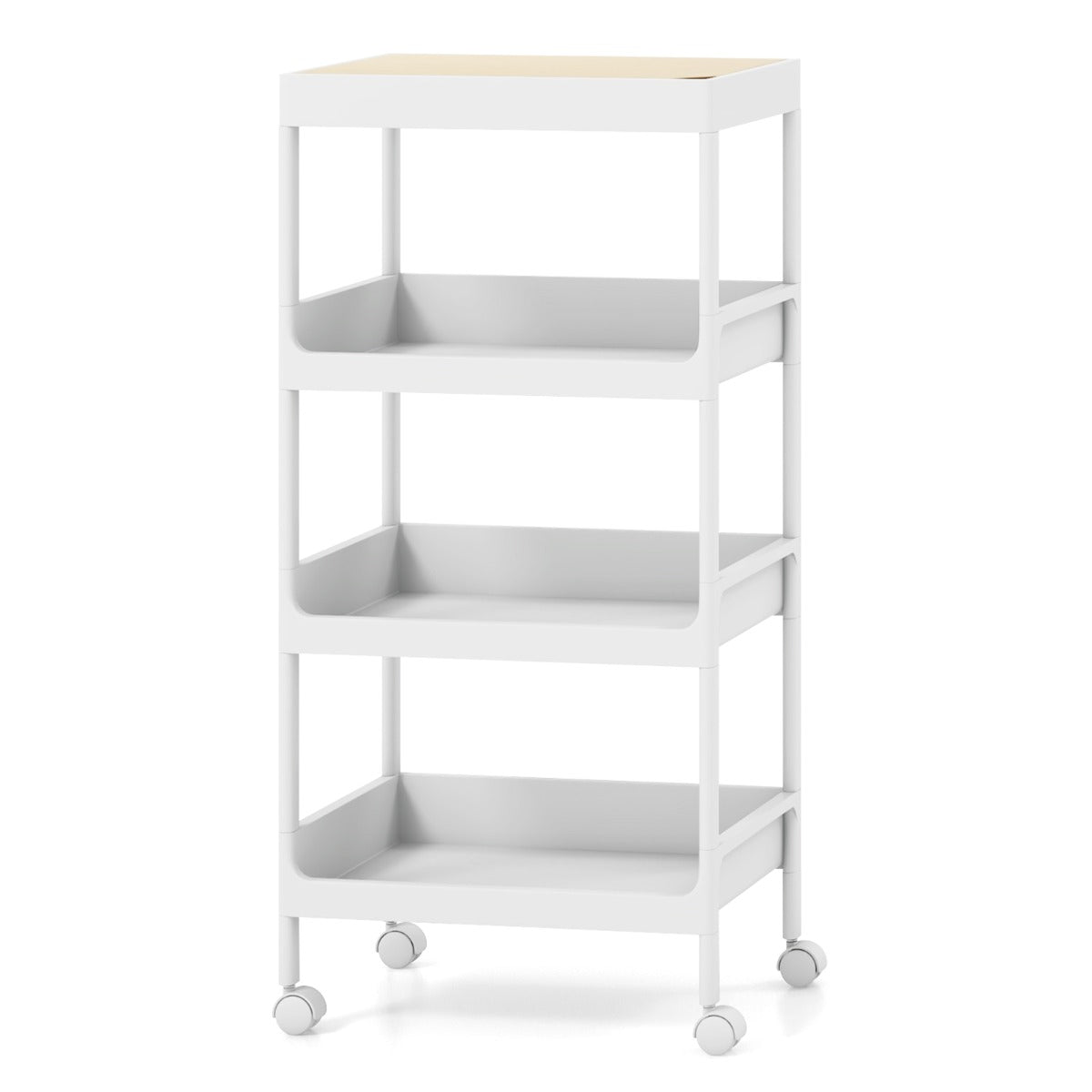 Carrito Auxiliar con Ruedas Bloqueable de 4 Niveles y Bandeja Superior Extraíble para Lavadero Cocina y Baño 40 x 26 x 84 cm Blanco