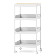 Carrito Auxiliar con Ruedas Bloqueable de 4 Niveles y Bandeja Superior Extraíble para Lavadero Cocina y Baño 40 x 26 x 84 cm Blanco