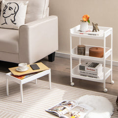 Carrito Auxiliar con Ruedas Bloqueable de 4 Niveles y Bandeja Superior Extraíble para Lavadero Cocina y Baño 40 x 26 x 84 cm Blanco