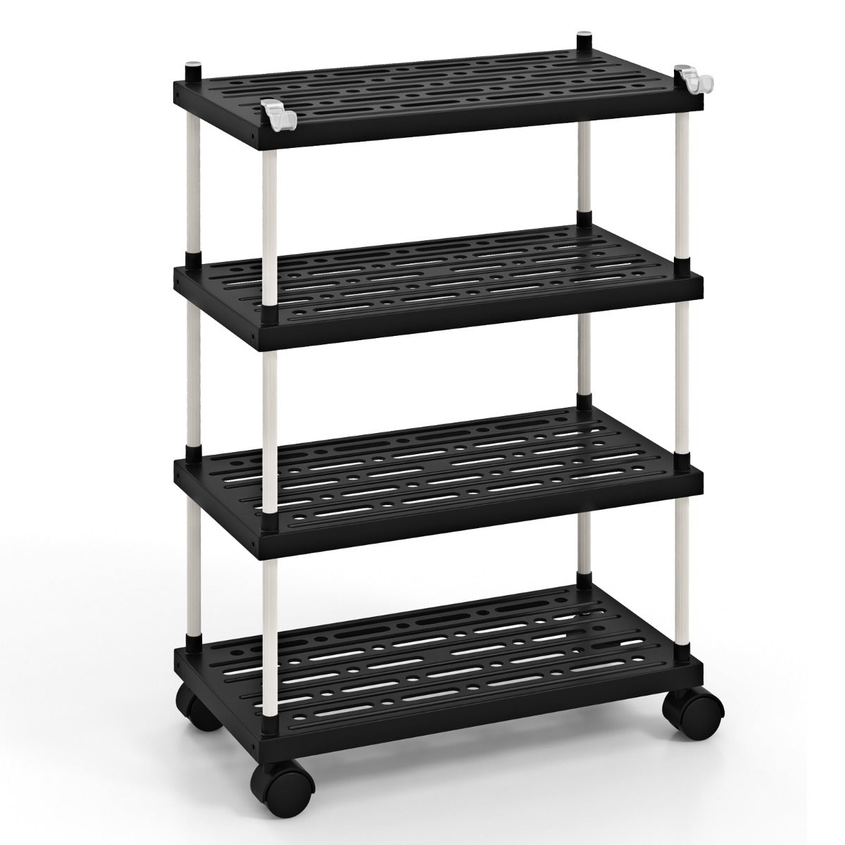 Carrito Laterales de Almacenamiento de 4 Niveles con Ruedas Bloqueables y Ganchos Laterales para Cocina y Oficina 40 x 21 x 59,5 cm Negro