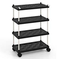 Carrito Laterales de Almacenamiento de 4 Niveles con Ruedas Bloqueables y Ganchos Laterales para Cocina y Oficina 40 x 21 x 59,5 cm Negro