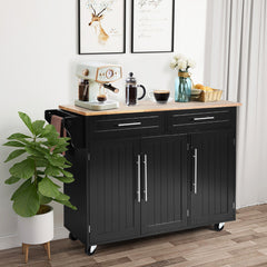 Carrito de Cocina con Ruedas 2 Cajones 2 Gabinetes Isla de Cocina Rodante Porta Toallas Cuchillos Estante Ajustable para Comedor Negro