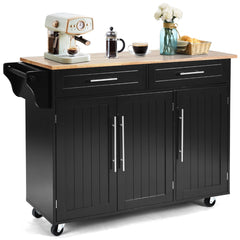 Carrito de Cocina con Ruedas 2 Cajones 2 Gabinetes Isla de Cocina Rodante Porta Toallas Cuchillos Estante Ajustable para Comedor Negro