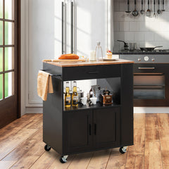 Carrito de Cocina con Ruedas Armario de Sevicio Rodante con 3 Estantes Cajón Armario Grande de 2 Puertas Toallero 82 x 46 x 92 cm Negro