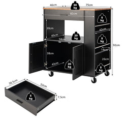 Carrito de Cocina con Ruedas Armario de Sevicio Rodante con 3 Estantes Cajón Armario Grande de 2 Puertas Toallero 82 x 46 x 92 cm Negro