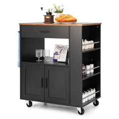 Carrito de Cocina con Ruedas Armario de Sevicio Rodante con 3 Estantes Cajón Armario Grande de 2 Puertas Toallero 82 x 46 x 92 cm Negro