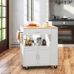 Carrito de Cocina con Ruedas Armario de Sevicio Rodante con 3 Estantes Cajón Armario Grande de 2 Puertas Toallero 82 x 46 x 92 cm Blanco