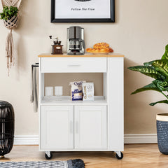 Carrito de Cocina con Ruedas Armario de Sevicio Rodante con 3 Estantes Cajón Armario Grande de 2 Puertas Toallero 82 x 46 x 92 cm Blanco