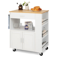 Carrito de Cocina con Ruedas Armario de Sevicio Rodante con 3 Estantes Cajón Armario Grande de 2 Puertas Toallero 82 x 46 x 92 cm Blanco