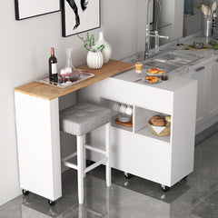 Carrito de Cocina de Servicio Móvil 2 en 1 Carro de Almacenamiento con Tapa de Madera Estante Portabotellas Cajón 120 x 40 x 100 cm Blanco
