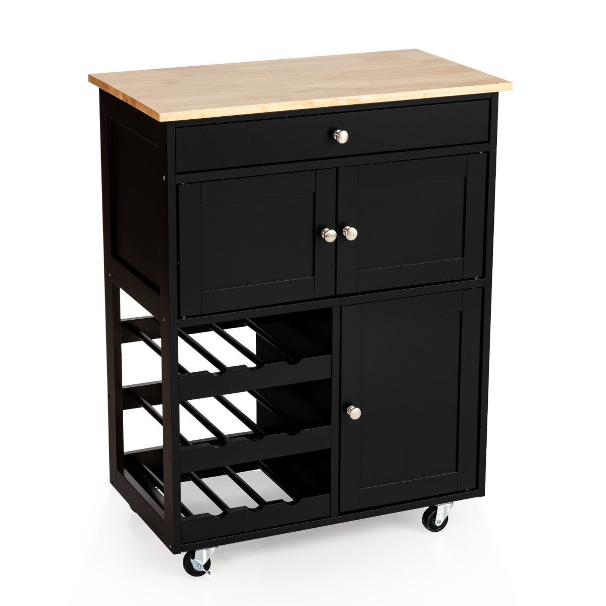 Carrito de Cocina Madera con Rueda Cajón 67x37x87cm Estantería de Cocina Vino Armario Negro