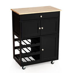 Carrito de Cocina Madera con Rueda Cajón 67x37x87cm Estantería de Cocina Vino Armario Negro