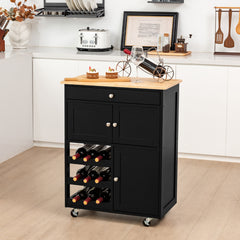 Carrito de Cocina Madera con Rueda Cajón 67x37x87cm Estantería de Cocina Vino Armario Negro