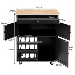 Carrito de Cocina Madera con Rueda Cajón 67x37x87cm Estantería de Cocina Vino Armario Negro