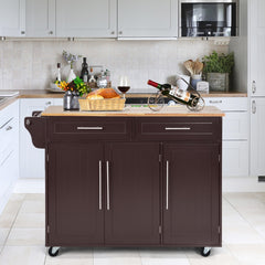 Carrito de Cocina con Ruedas 2 Cajones 2 Gabinetes Isla de Cocina Rodante Porta Toallas Cuchillos Estante Ajustable para Comedor Marrón