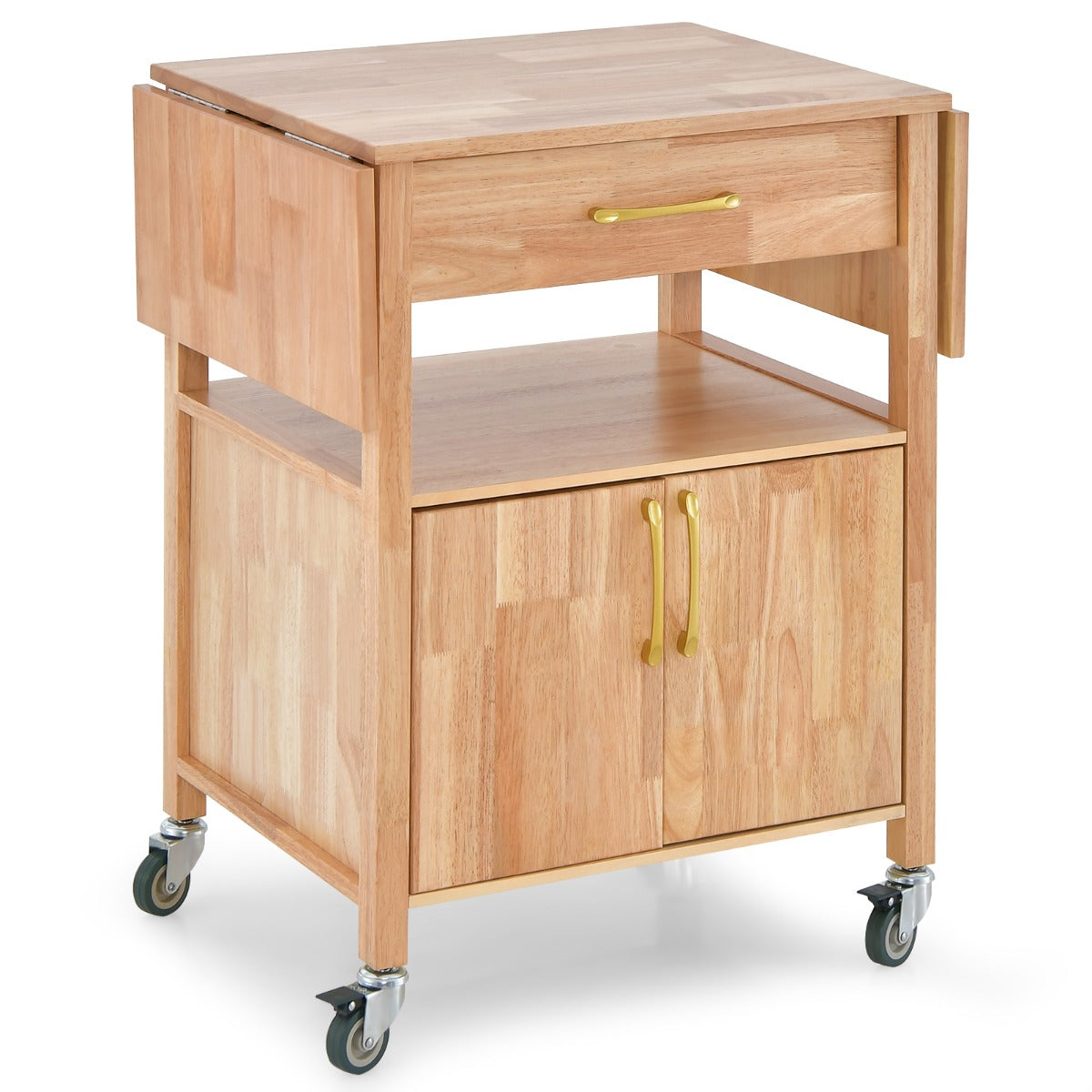 Carrito de Cocina con Ruedas Cajón Estante Abierto 2 Puertas Aparador Multiusos Carro de Isla para Comedor 114 x 68,5 x 87,5 cm Natural
