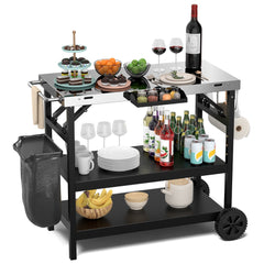 Carrito de Comedor Exterior con Estante Ajustable Soporte para Preparación de Comida 106 x 52 x 84cm Negro y Plata