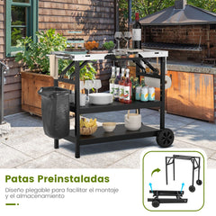 Carrito de Comedor Exterior con Estante Ajustable Soporte para Preparación de Comida 106 x 52 x 84cm Negro y Plata