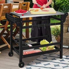 Carrito de Comedor con Soporte para Horno de Pizza de HDPE Ruedas Mesa de Acero Inoxidable para Botellas de Vino 105 x 54 x 85 cm Negro